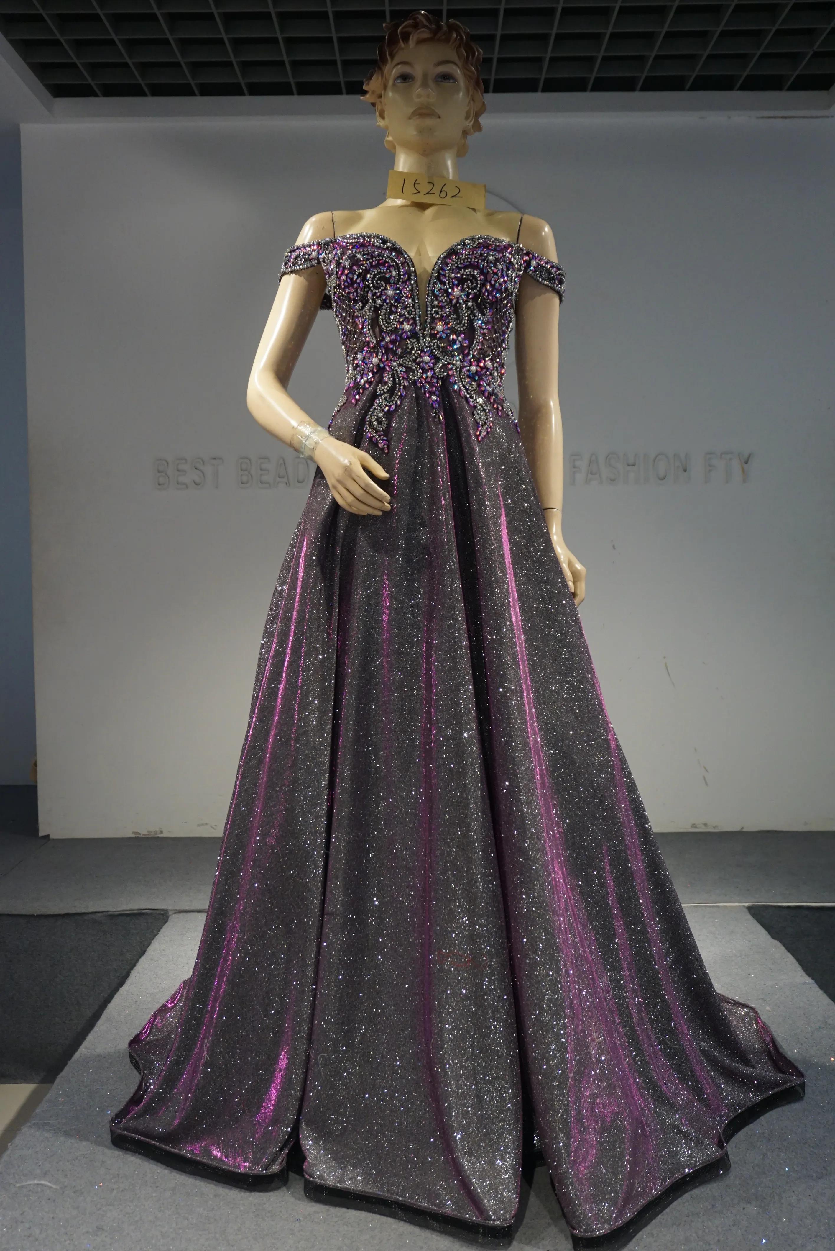 레몬 조이스 퍼플 화이트 이브닝 드레스, 오프 숄더 크리스탈 스팽글, 우아한 파티 드레스, 2023 인기 상품